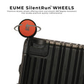 EUME SilentRun wheels on Aluminium Black Cabin luggage for smooth mobility.