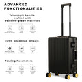 Aluminium Black Cabin suitcase with advanced functionalities and silent wheels.