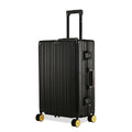 Aluminium Black Check-In Medium suitcase with durable design and wheels.