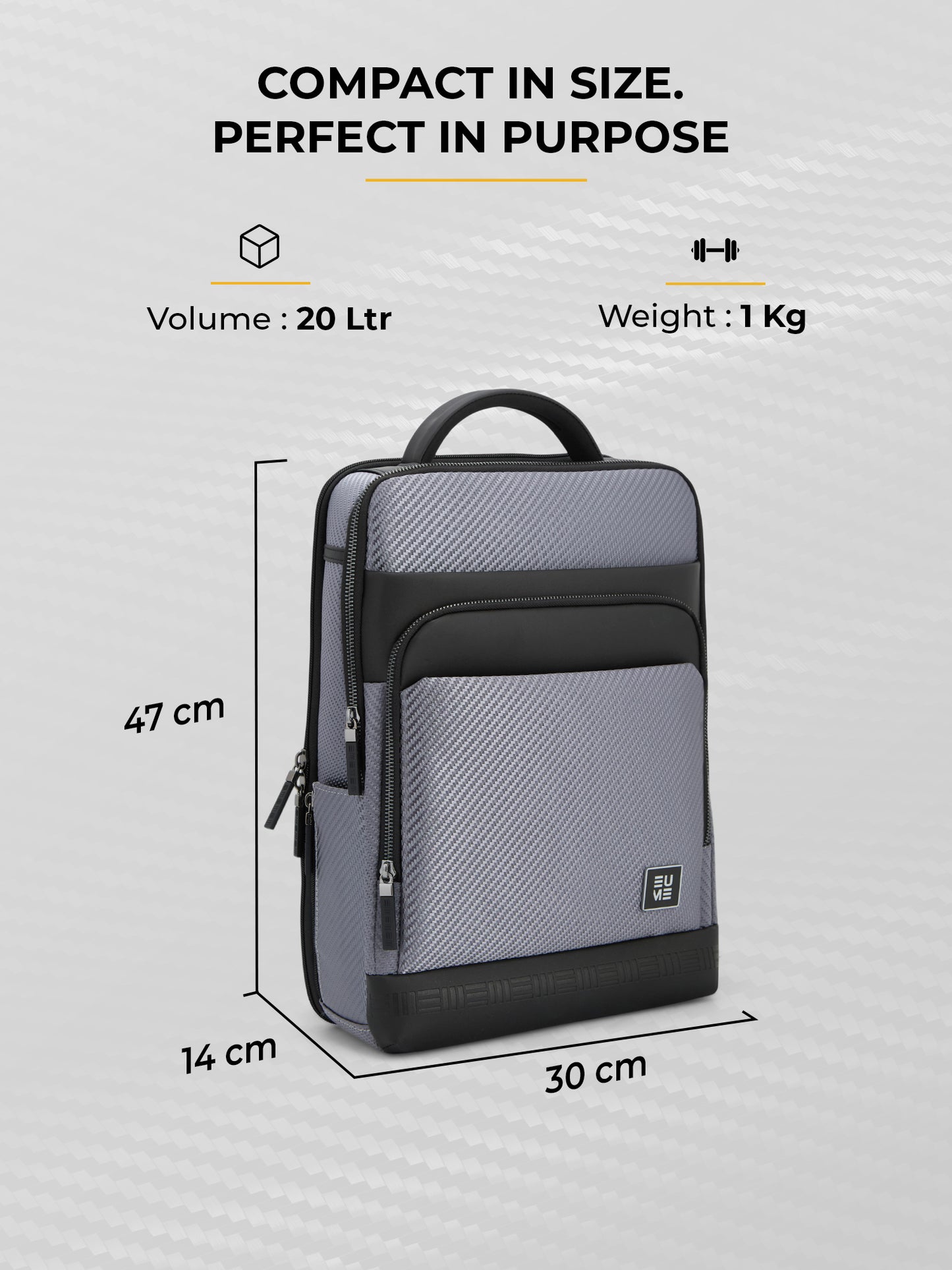 EUME carbonis 20l laptop backpack - ash grey product image clean studio background
