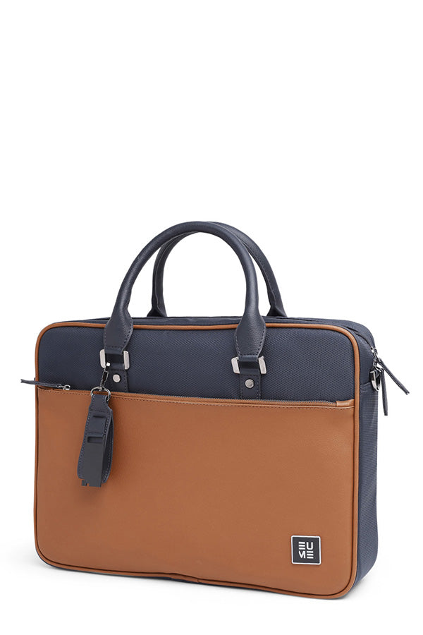 EUME Commute Messenger Bag  Navy Blue & Tan