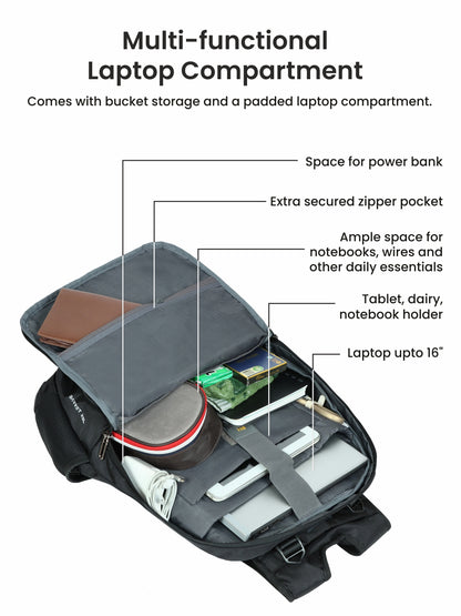 Barret 29L Massager Backpack with multi-functional laptop compartment and storage.