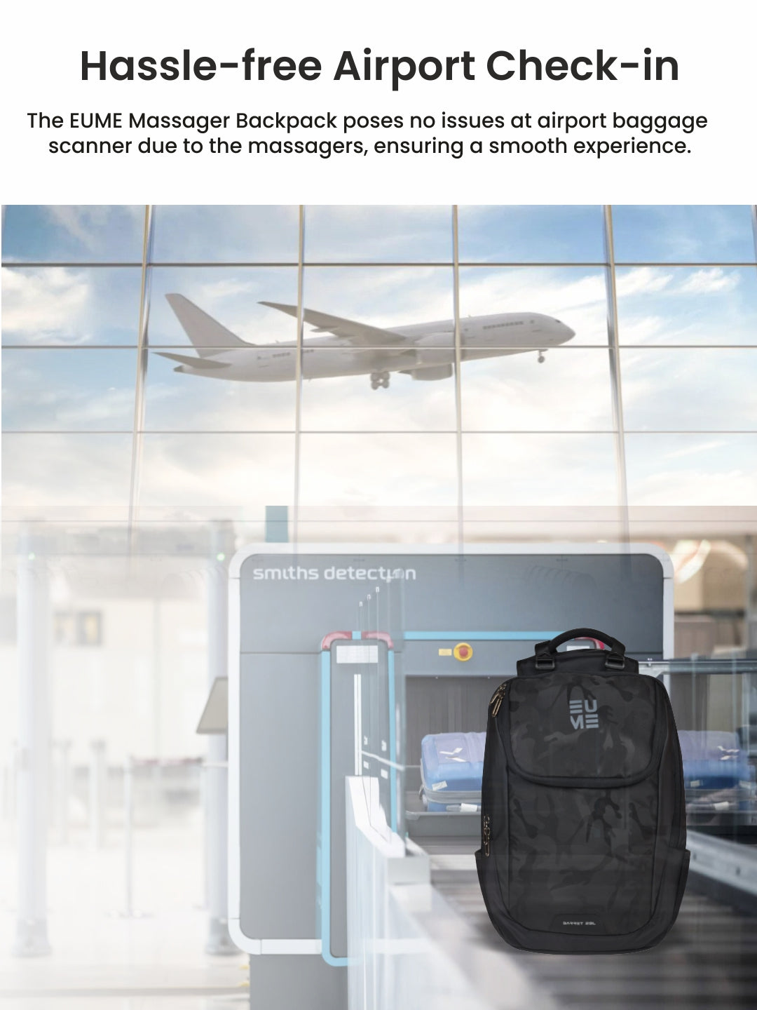 Barret 29L Massager Backpack designed for hassle-free airport check-in.
