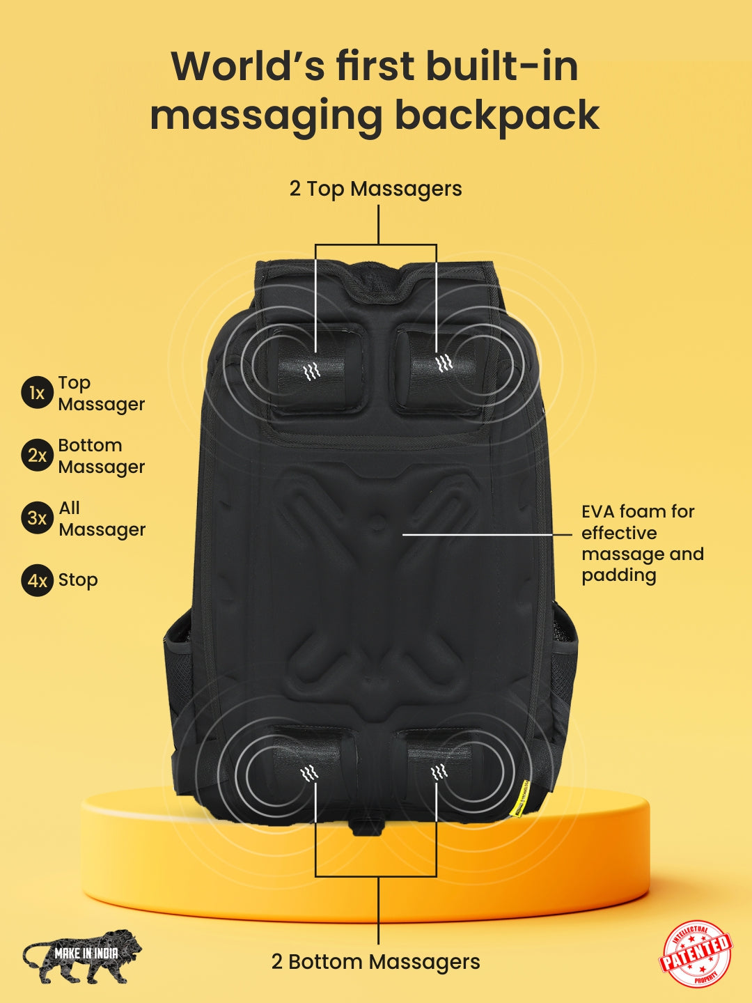 Barret 29L Massager Backpack with built-in massage features and EVA padding.