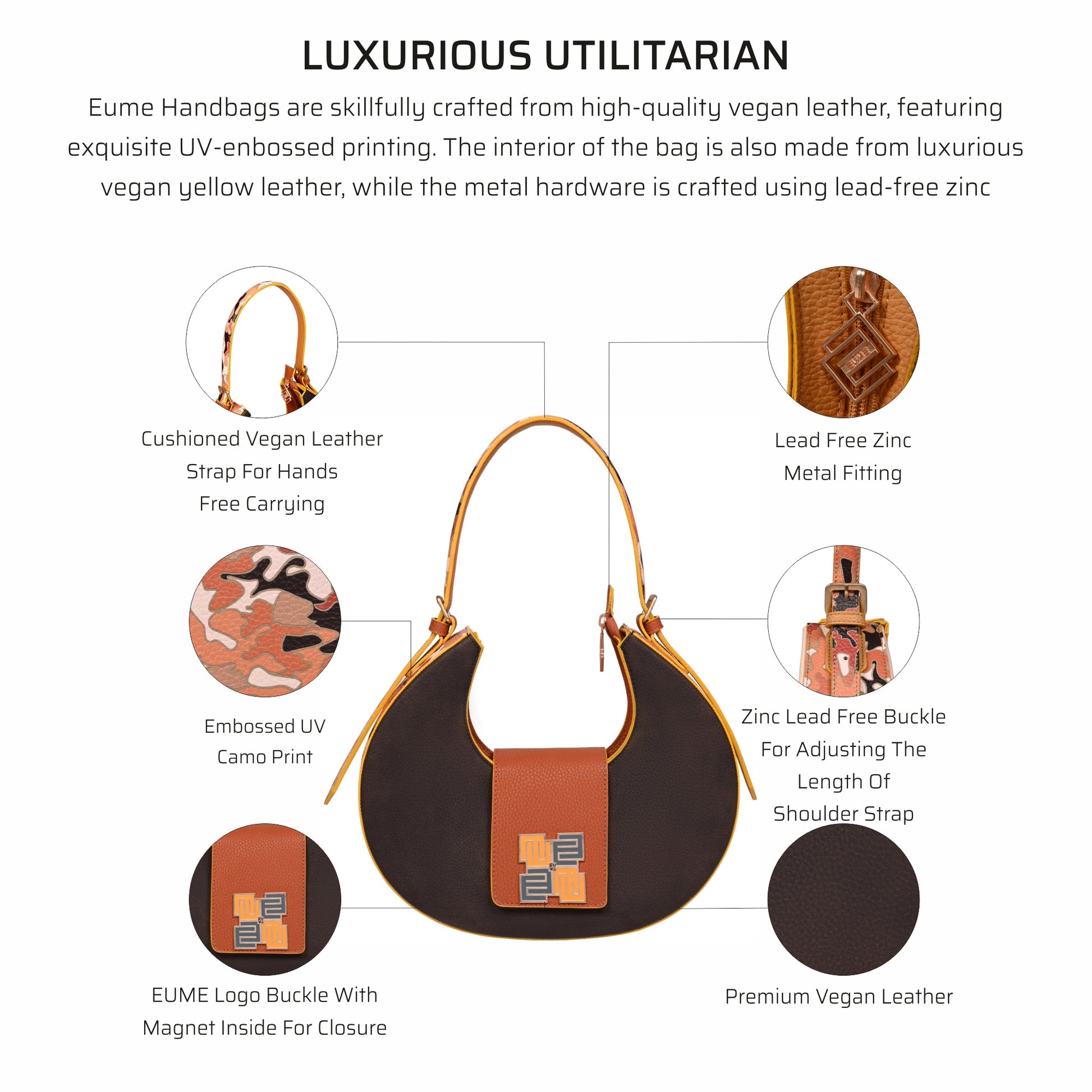 Chestnut Saddle Bag crafted from premium vegan leather with stylish design.