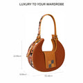 Chestnut saddle bag with stylish design and dimensions for luxury fashion.