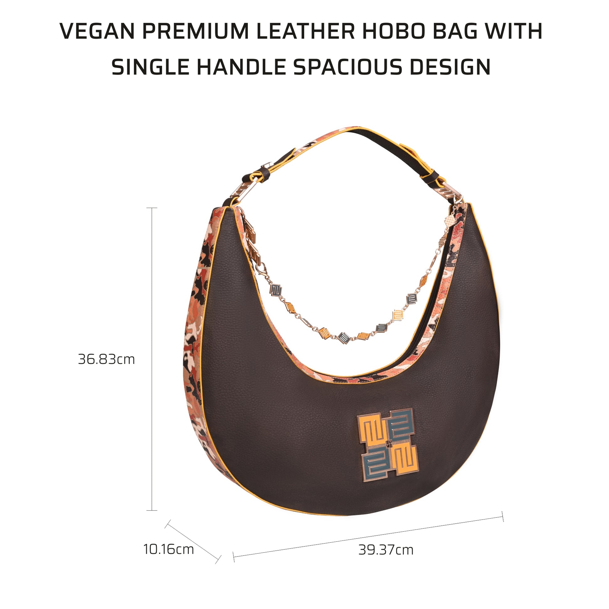 Vegan cinnamon hobo bag with spacious design and single handle.