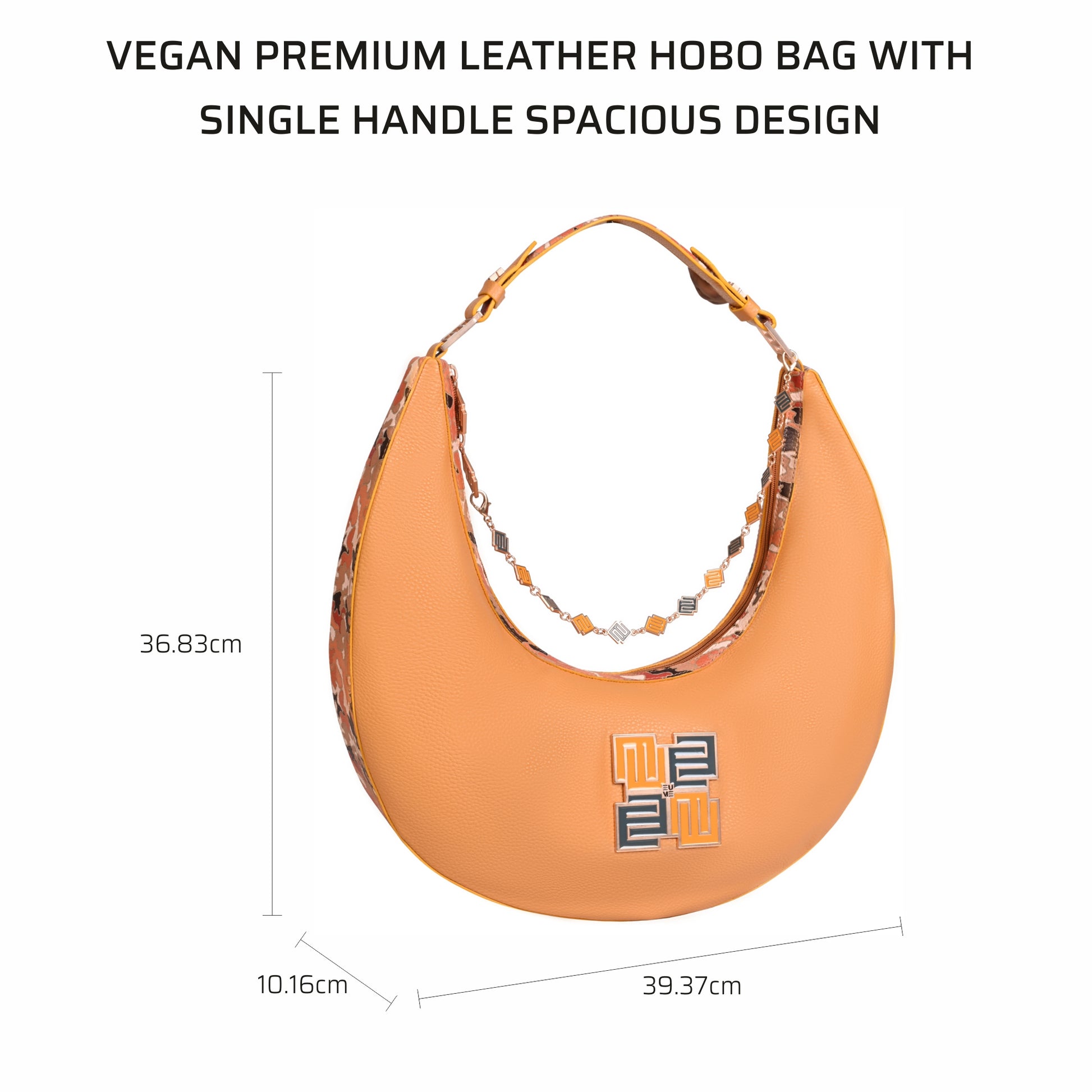 Vegan premium leather cinnamon hobo bag with stylish single handle.