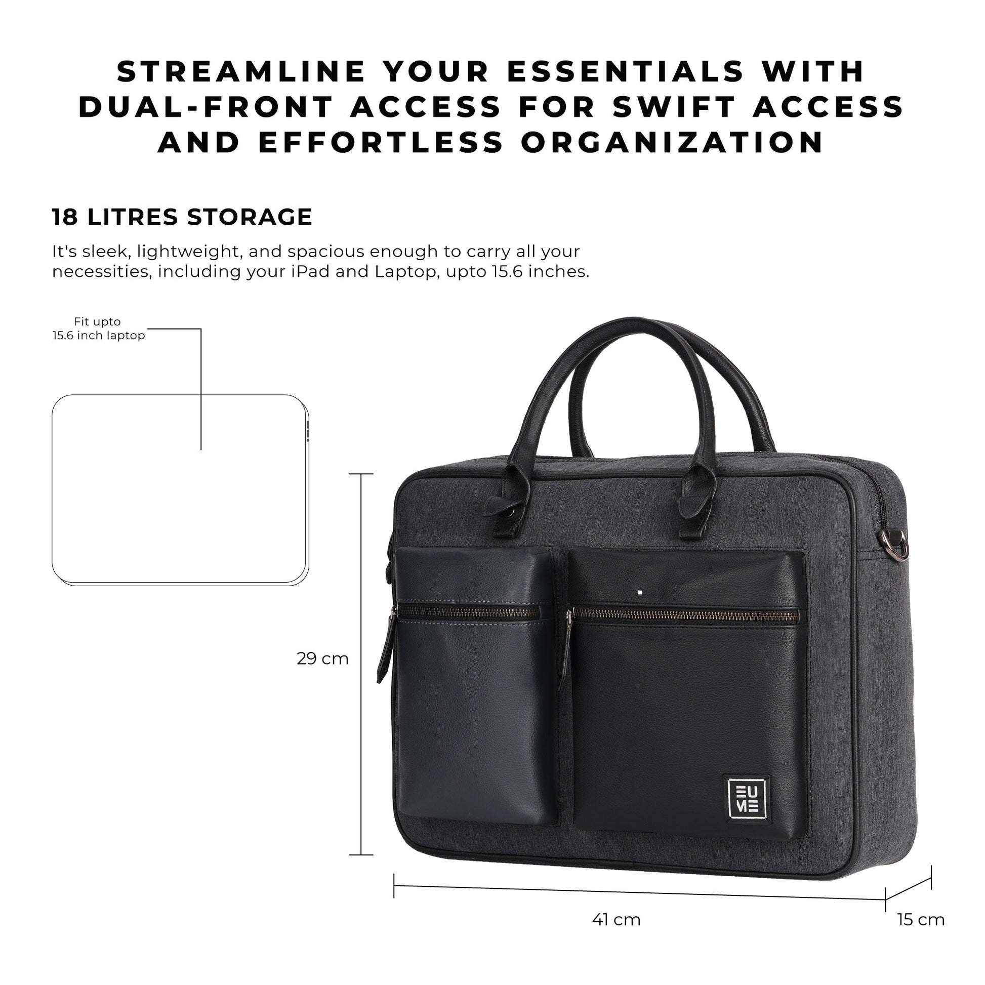 Attache Messenger Bag with dual-front access and sleek design.