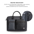 Water-resistant EUME Attache Messenger Bag design with zipper pockets.