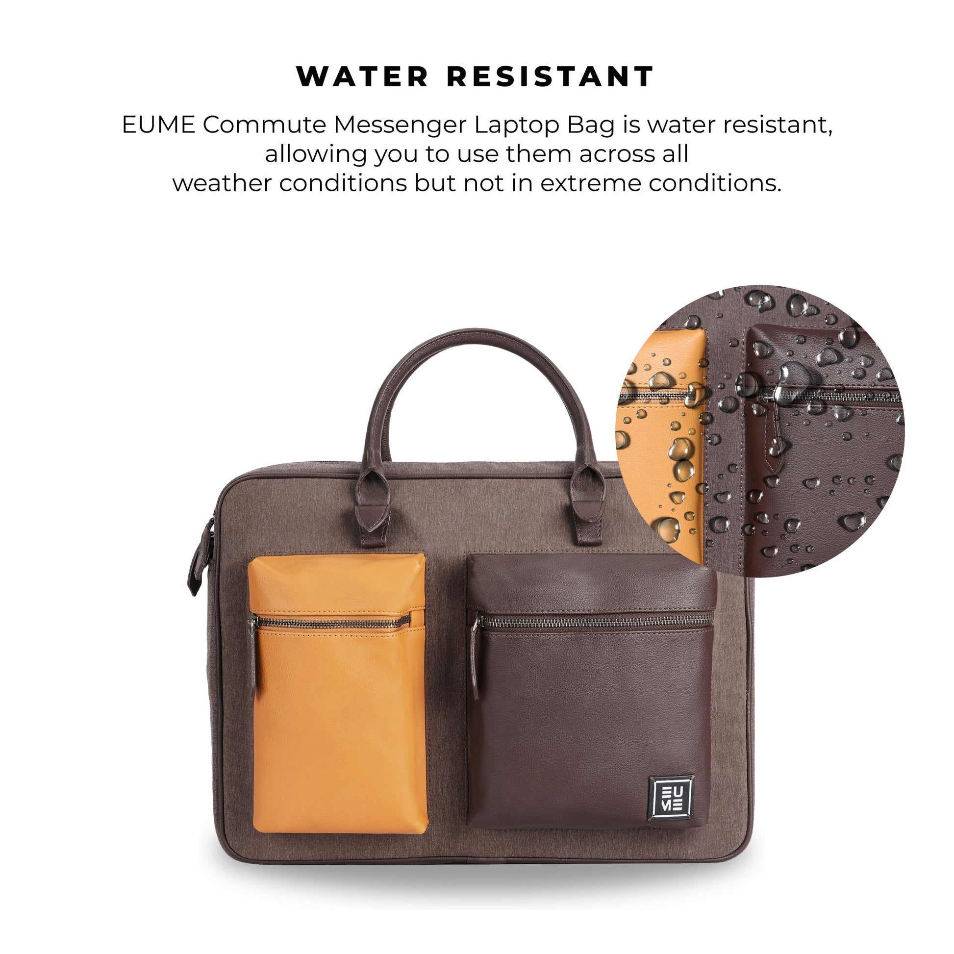 Water-resistant Attache Messenger Bag with two zippered pockets.