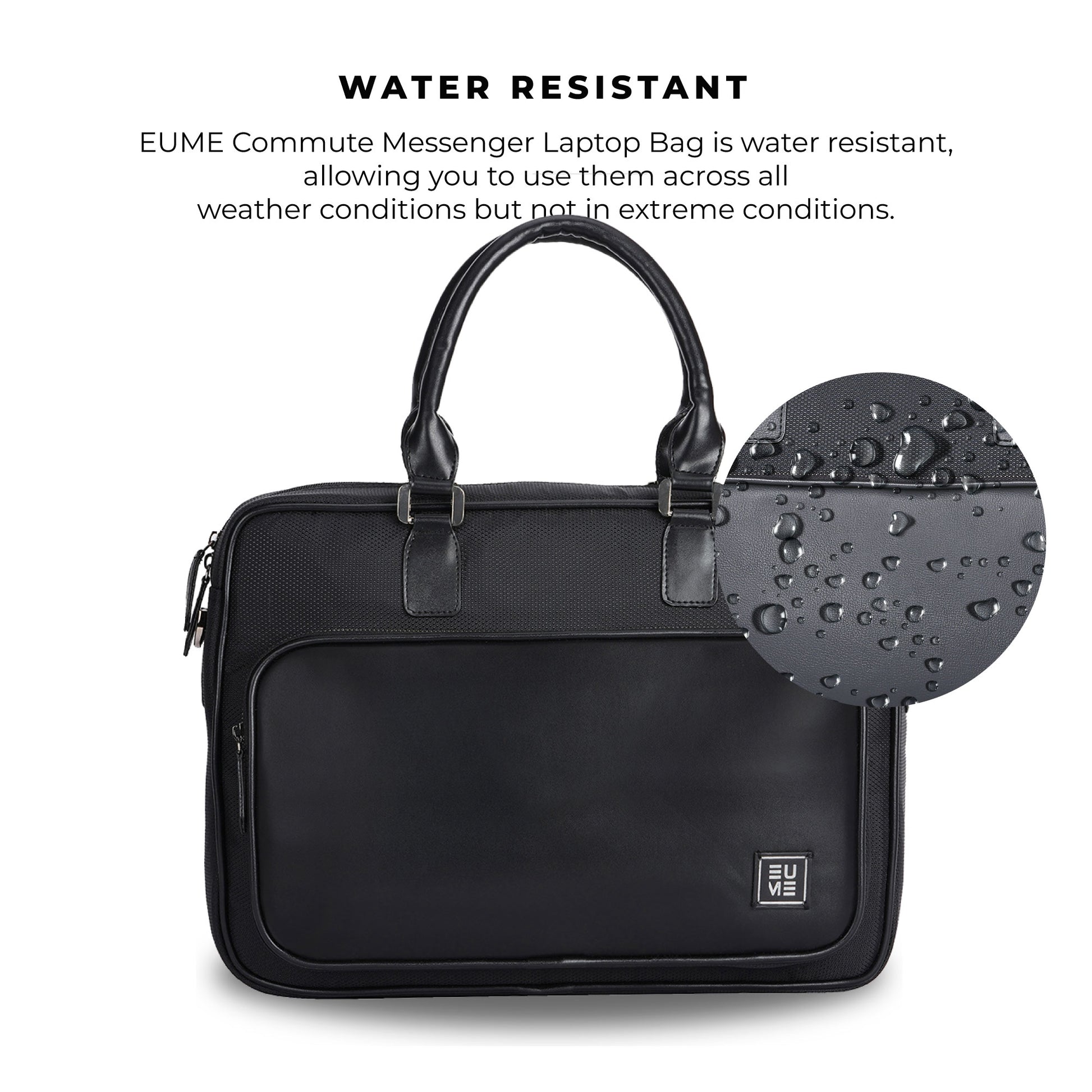 Water-resistant executive messenger bag for versatile weather protection.