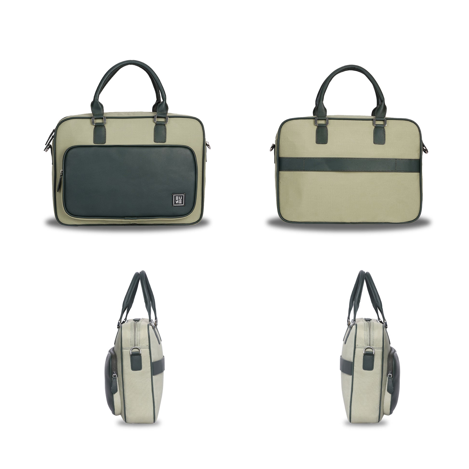 Executive Messenger Bag in green and beige, stylish and functional design.