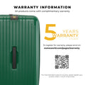 Warranty information for Trunk Check-In Plus luggage with 5-year coverage.