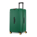 Green hardshell suitcase with spinner wheels and retractable handle.