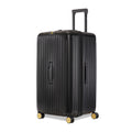 Stylish black hardshell suitcase with smooth-rolling wheels and retractable handle.