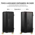 Expandable luggage showing 102L to 120L capacity increase.