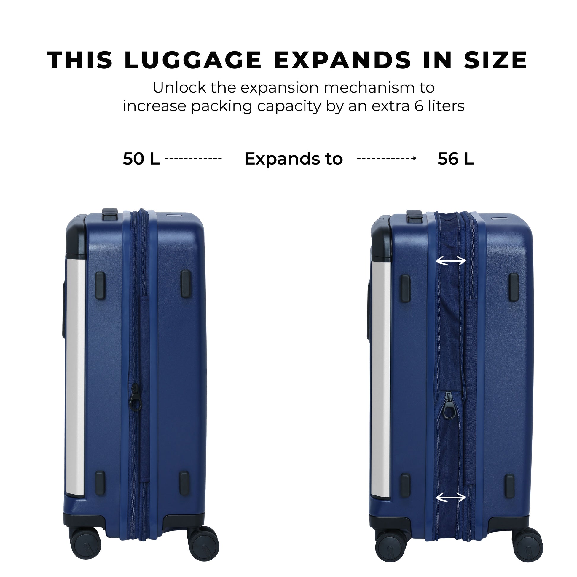 Charter Cabin luggage showcasing expandable design for extra packing space.