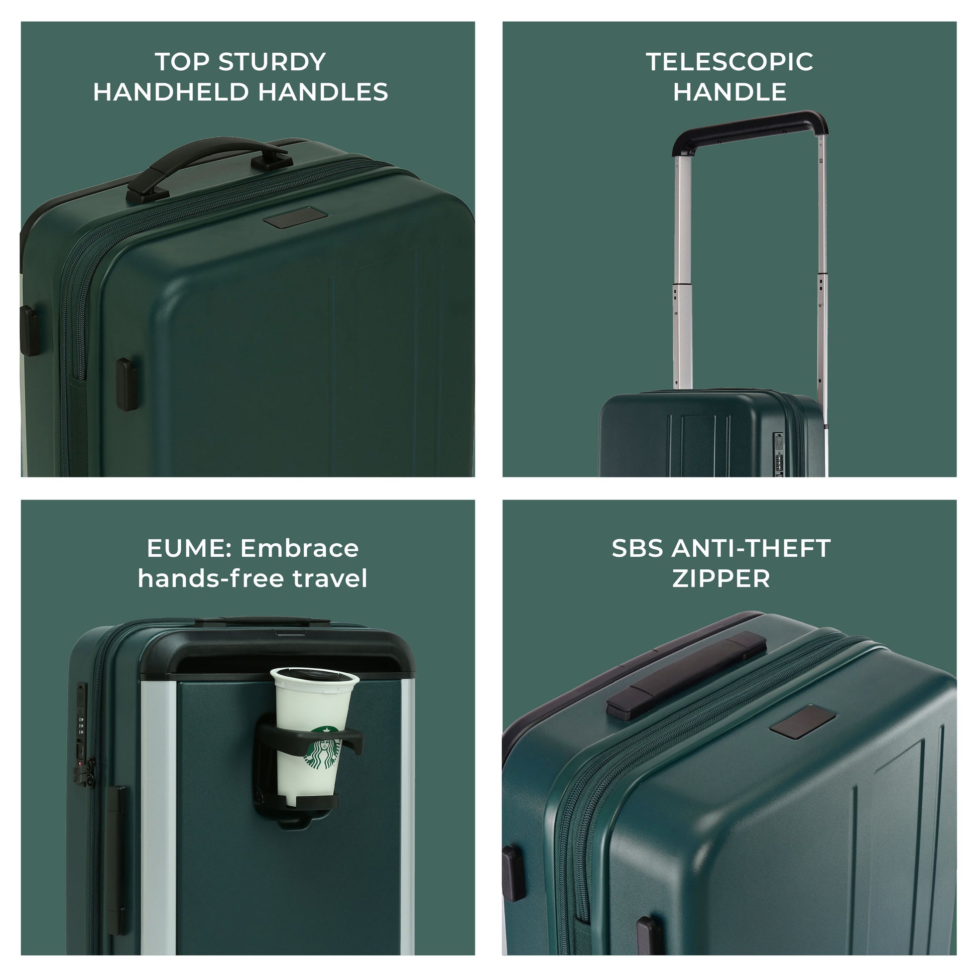 "Charter Cabin luggage with sturdy handles, telescopic handle, and anti-theft zipper."