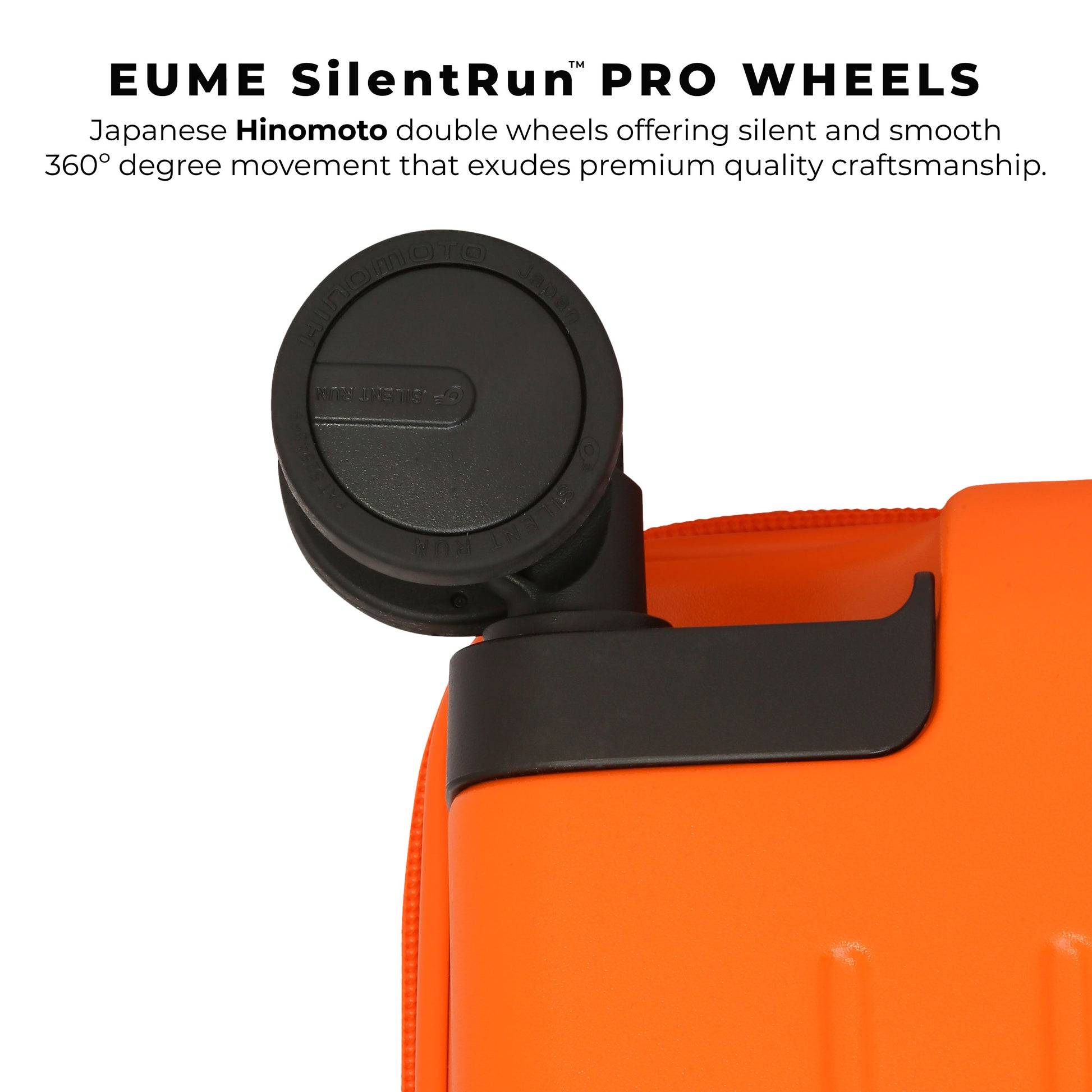 EUME SilentRun PRO wheels for smooth 360° movement in Charter Cabin luggage.