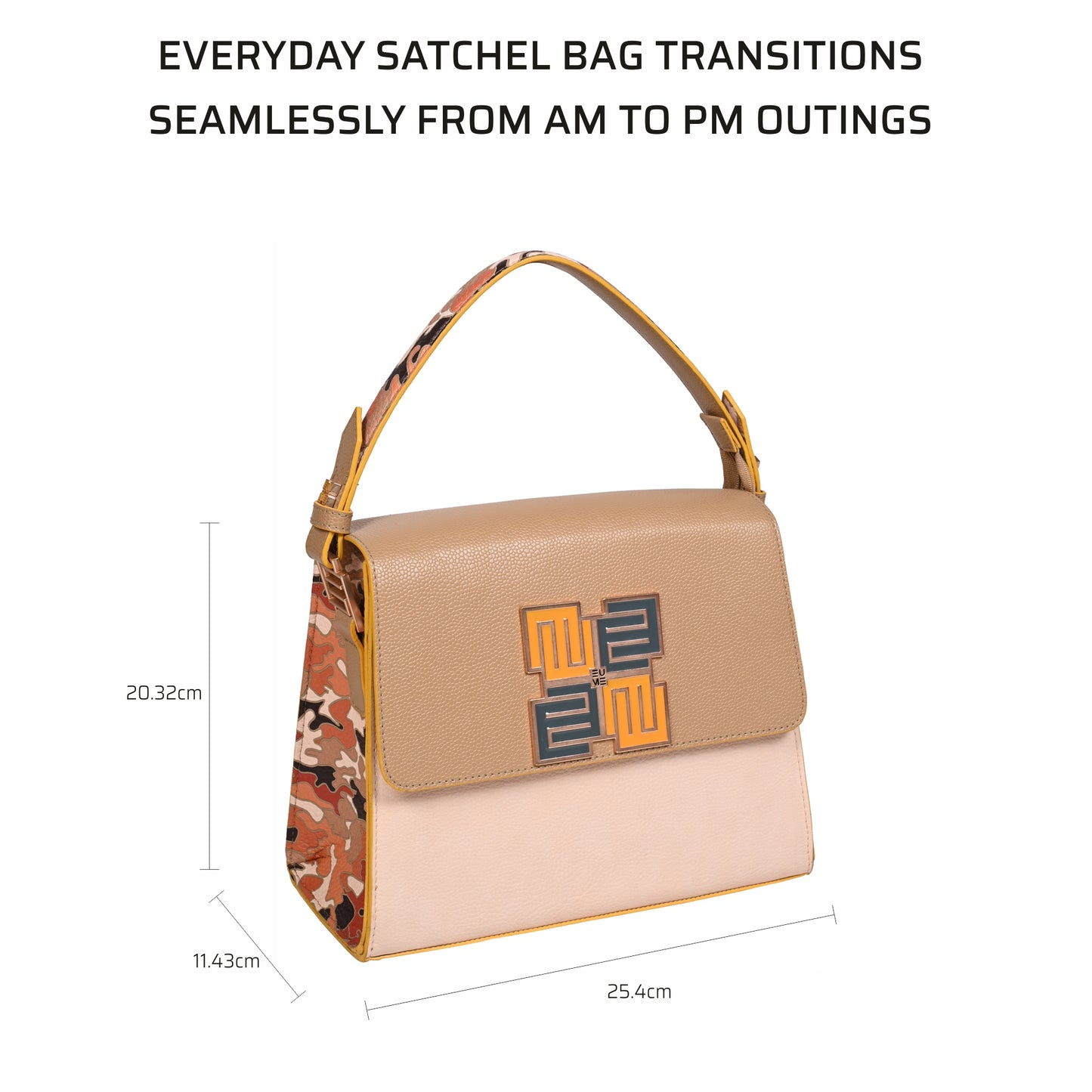 Espresso satchel bag with stylish design for day-to-night versatility.