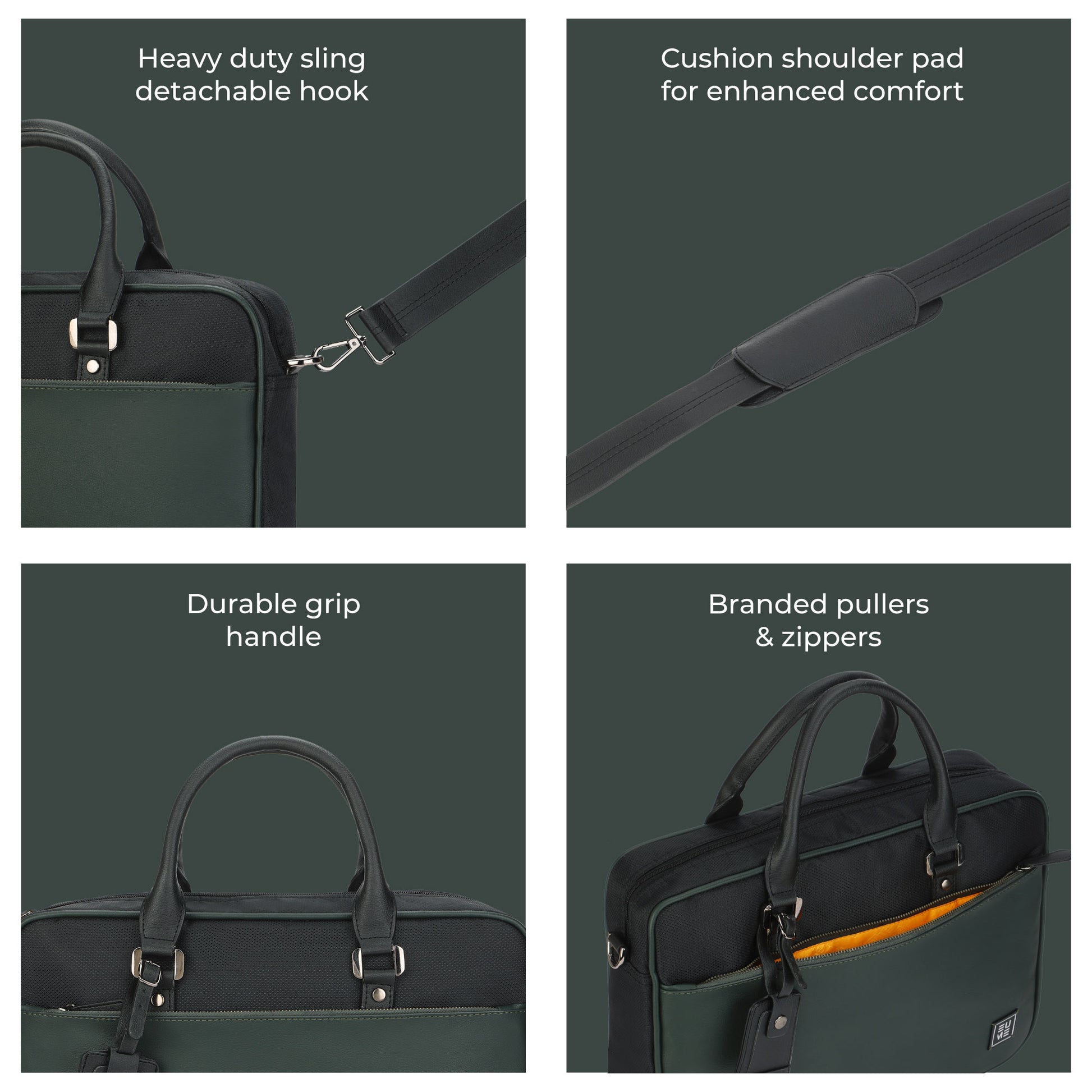 Commute Messenger Bag features durable design with detachable hooks and comfort padding.