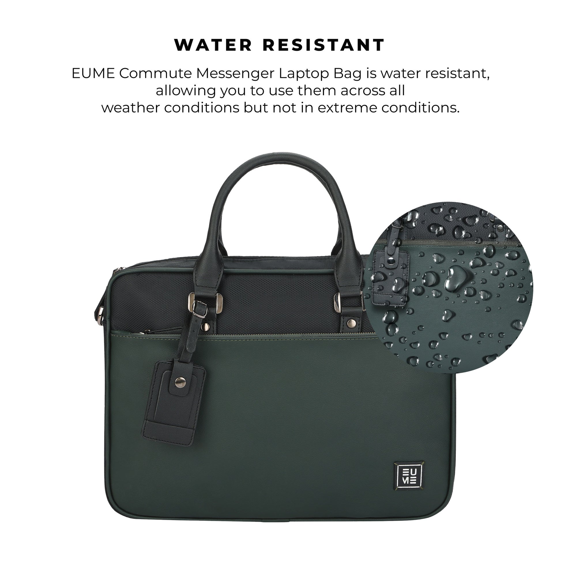 EUME Commute Messenger Bag featuring water-resistant design for everyday use.