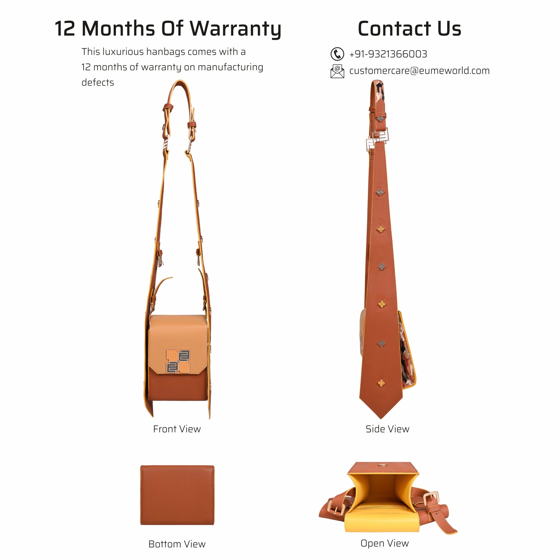 Mocha Satchel Bag showcasing front, side, bottom, and open views.