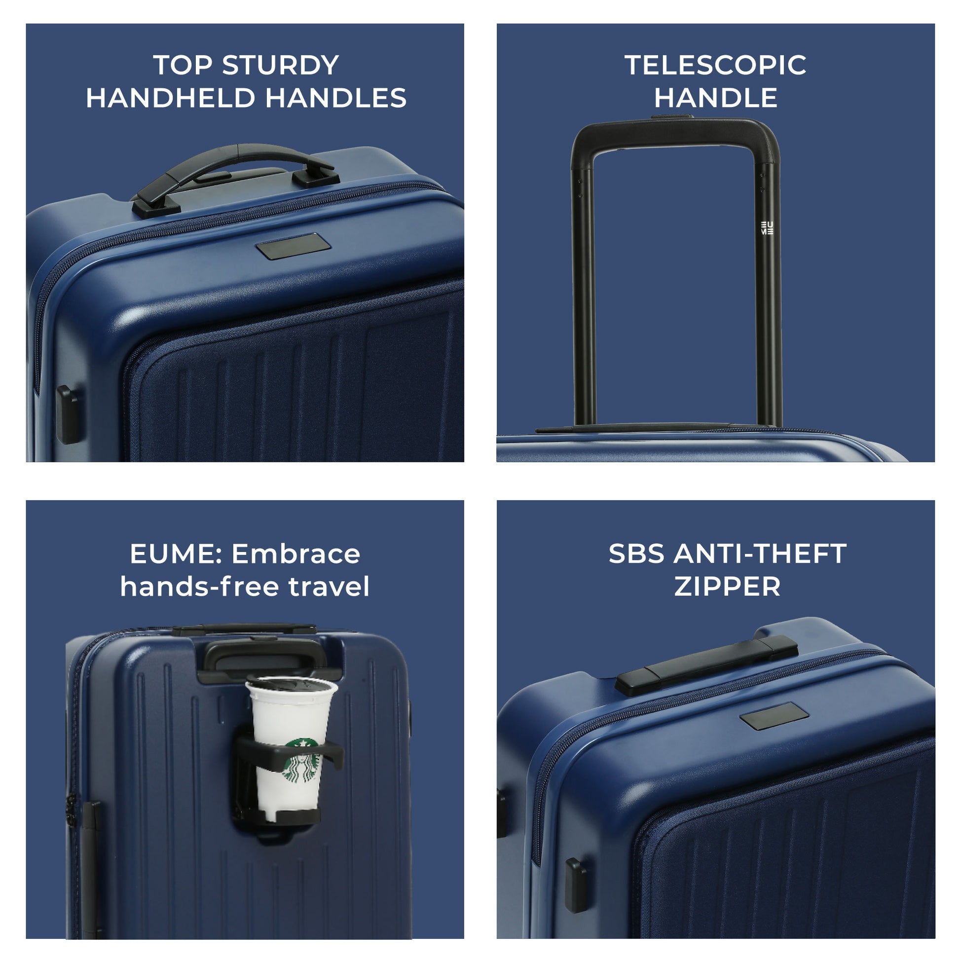 Cabin Pro suitcase features sturdy handles and anti-theft zipper.