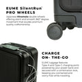 EUME Cabin Pro suitcase with charging ports and silent wheels.