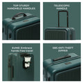 Cabin Pro suitcase features sturdy handles, telescopic handle, and anti-theft zipper.