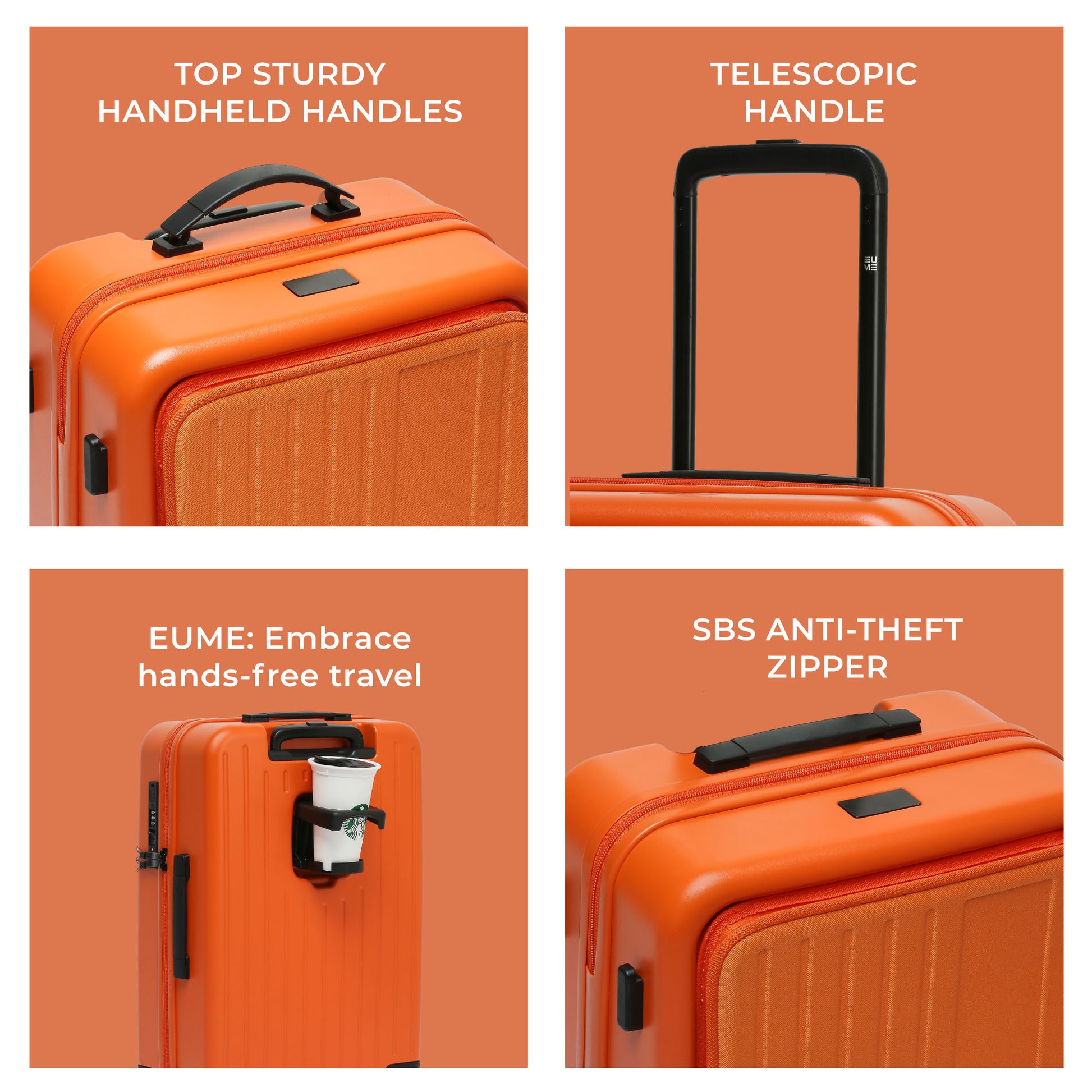 Cabin Pro suitcase features sturdy handles and anti-theft zipper.