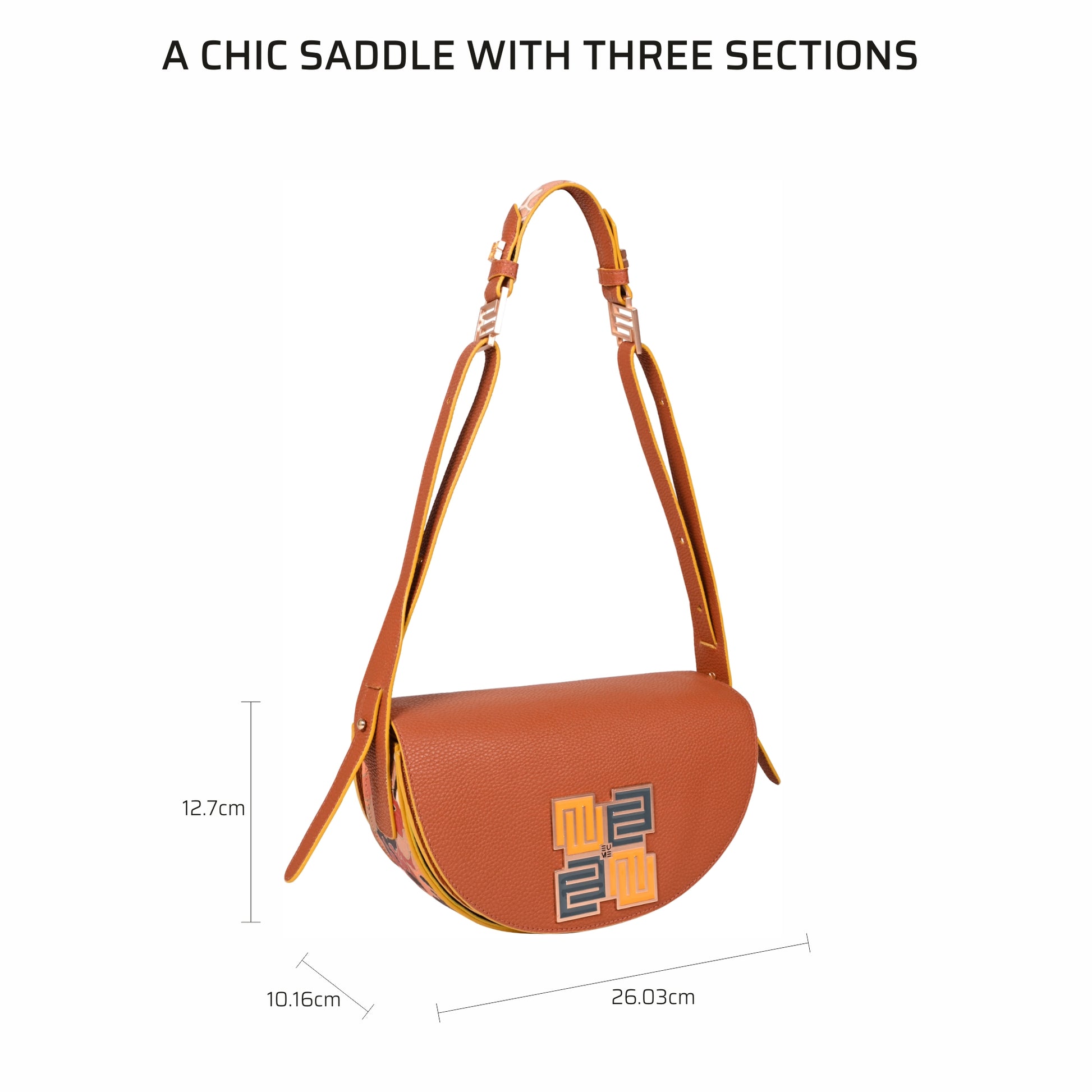 Chic Pecan Saddle Bag with three compartments and stylish design.