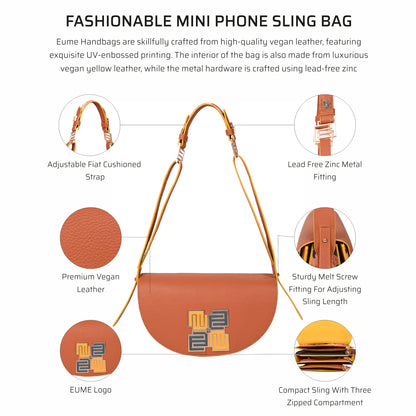 Pecan Saddle Bag made of premium vegan leather with adjustable strap.