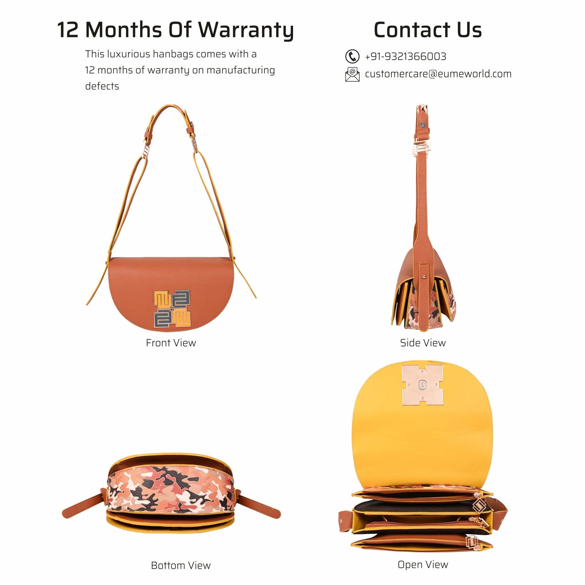 Pecan Saddle Bag in various views showcasing luxurious design and functionality.