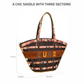 Stylish Praline Tote Bag with chic saddle design and three sections.