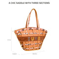 Praline Tote Bag with chic saddle design and three sections.