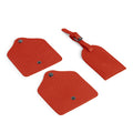 Red accessory kit featuring luggage tags and card holders.