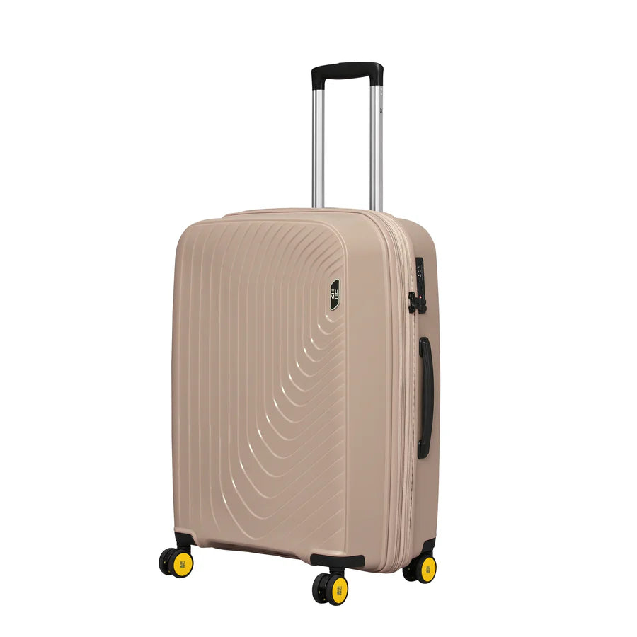 Wanderer Check-in Medium and Large suitcase in beige with wheels.