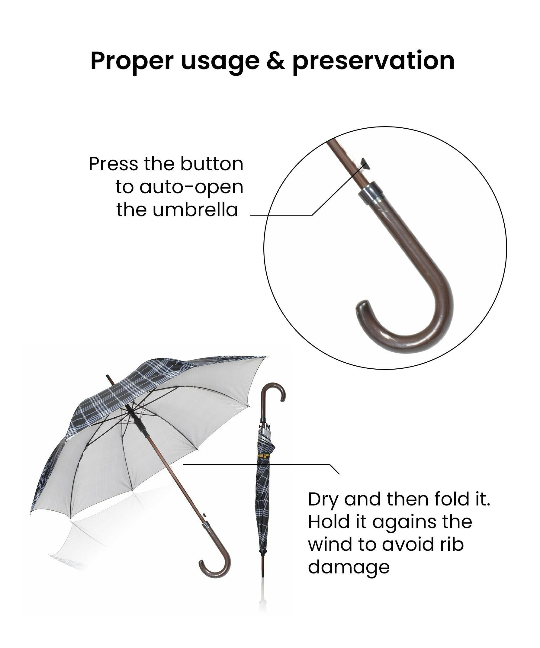 EUME Forlin 23" umbrella instructions for proper usage and care