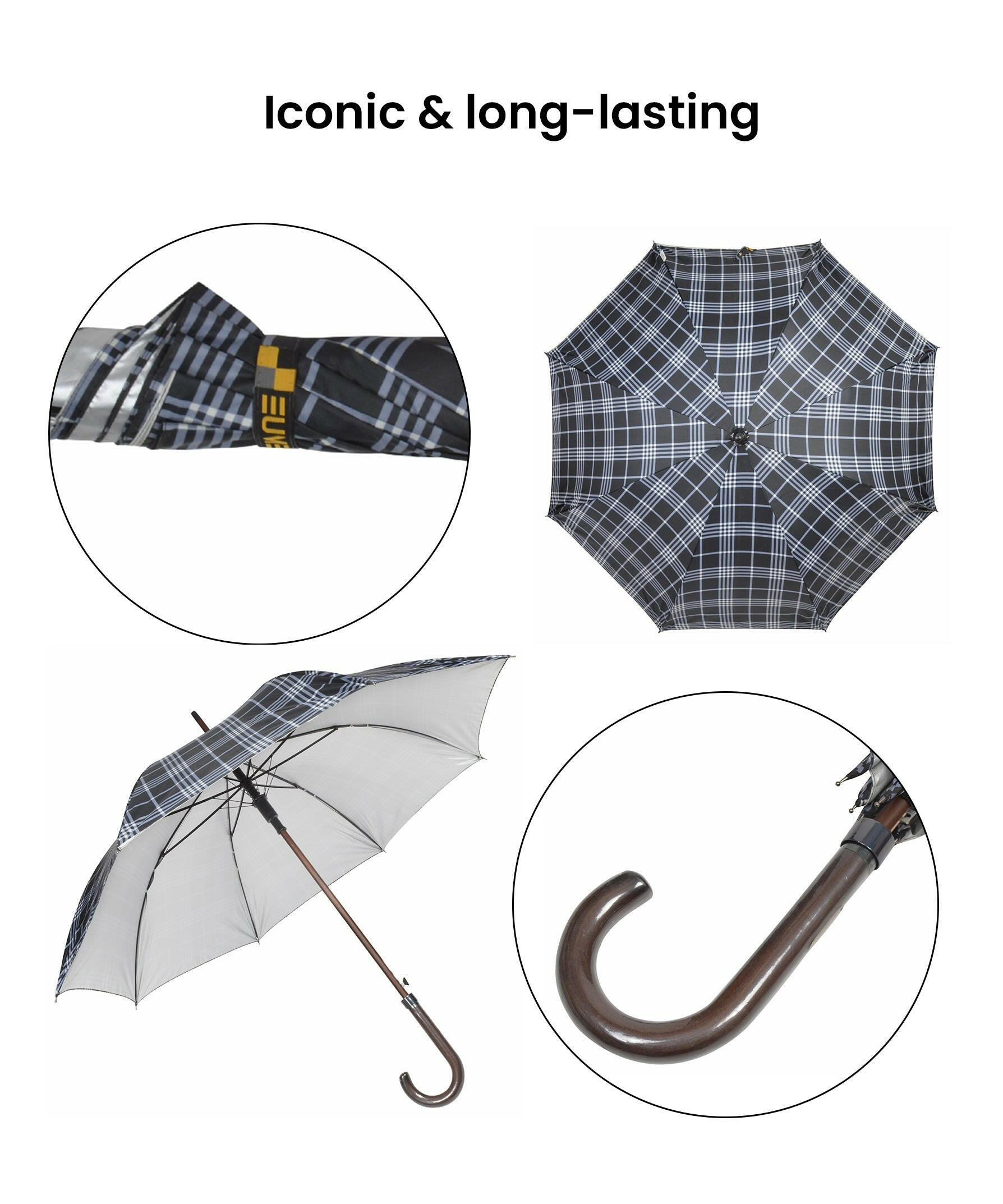 EUME Forlin 23" 1-fold AO Umbrella with iconic plaid design.