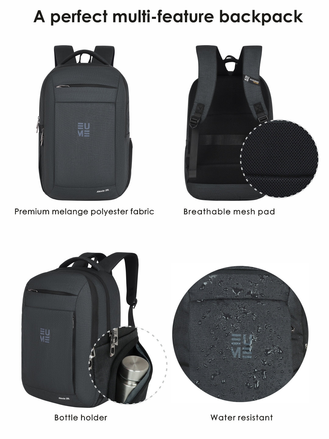 "Alexis 31L Office Backpack with water resistance and ergonomic design"