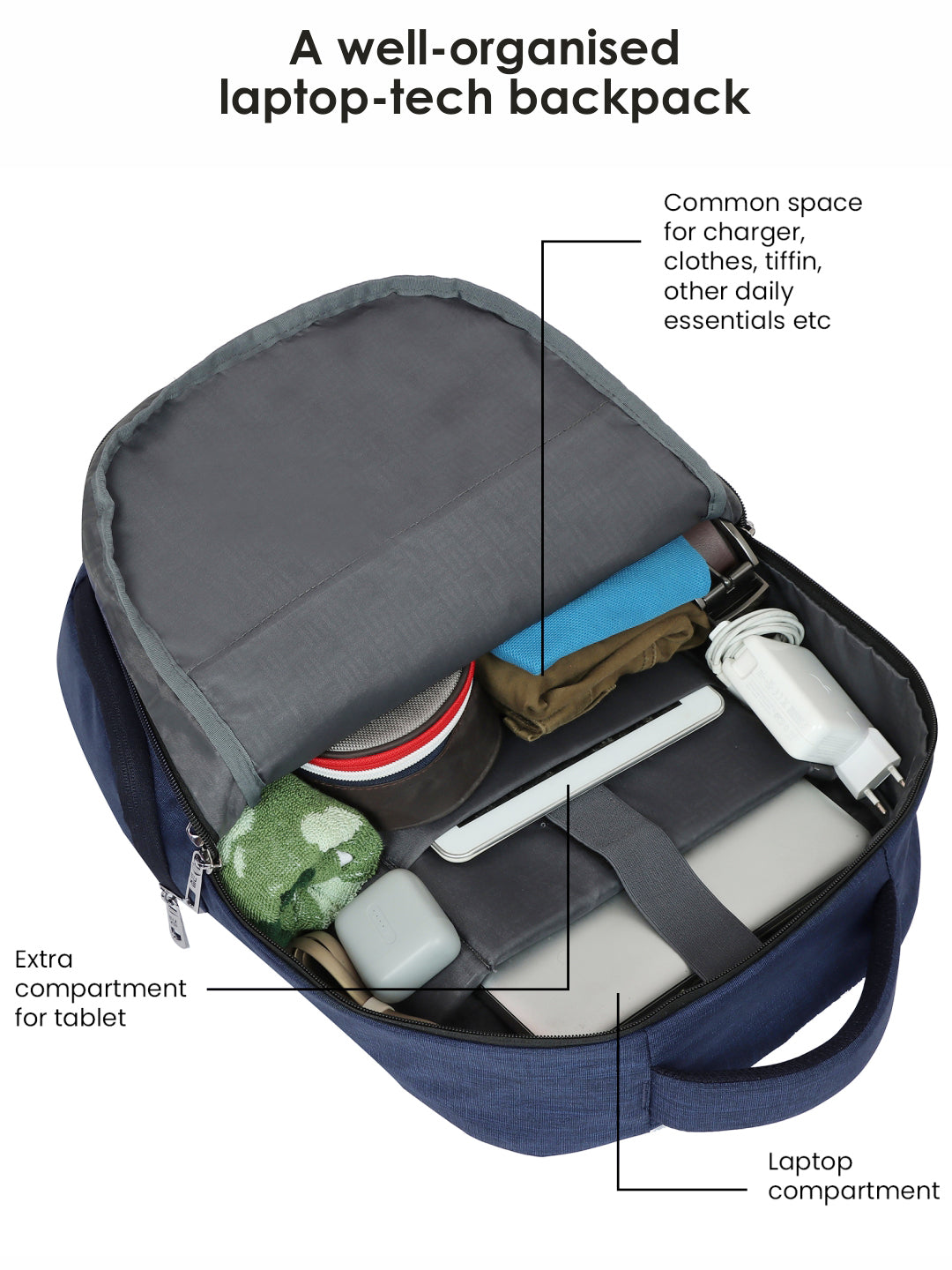 Alexis 31L Office Backpack interior with organized compartments for tech and essentials.