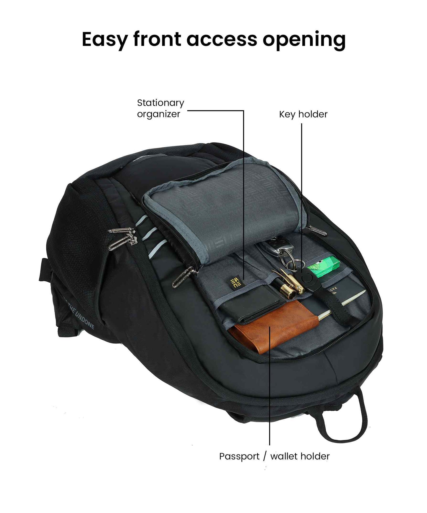 Stylish Propine 22L massager backpack with organized front access compartments.