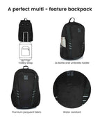 Propine 22L Massager Backpack with trolley strap and water-resistant fabric.