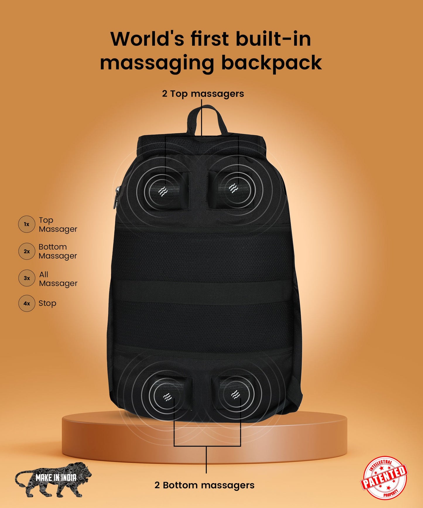 Propine 22L Massager Backpack with built-in massagers for relaxation.