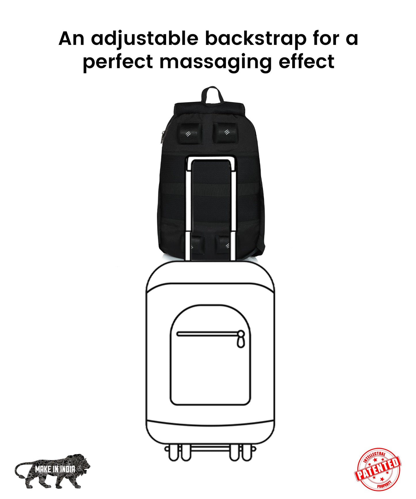 Adjustable backstrap design for Propine 22L Massager Backpack comfort.