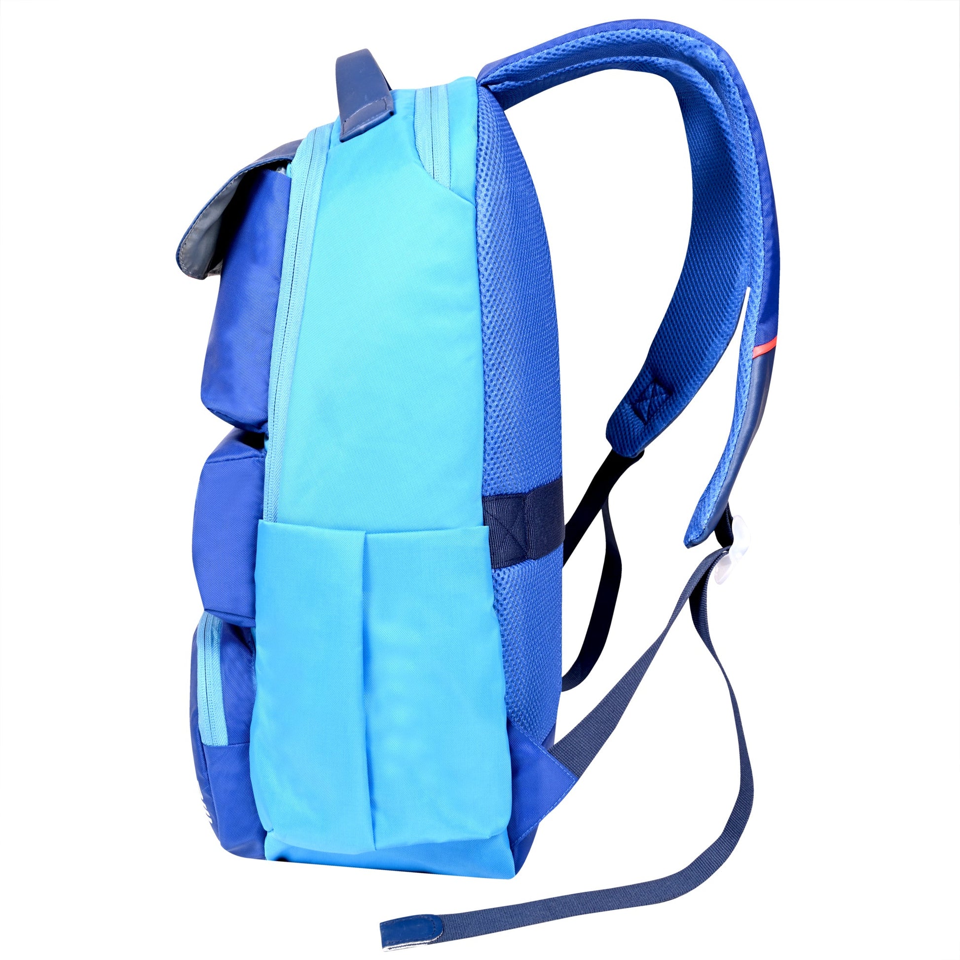 EUME Delhi Capitals 29 Ltrs Laptop Backpack side view in blue.