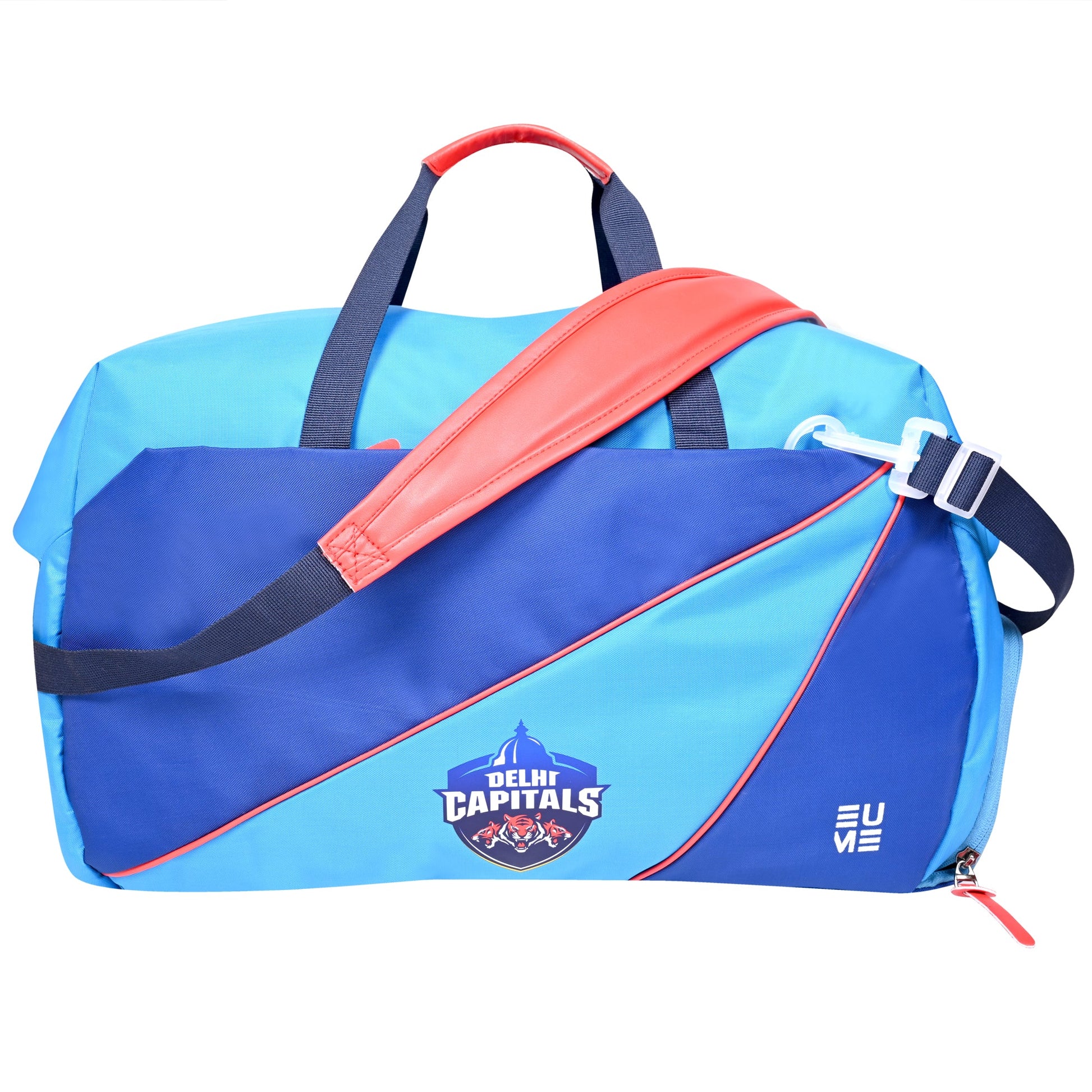 EUME Delhi Capitals duffle bag with shoe compartment, stylish and functional.