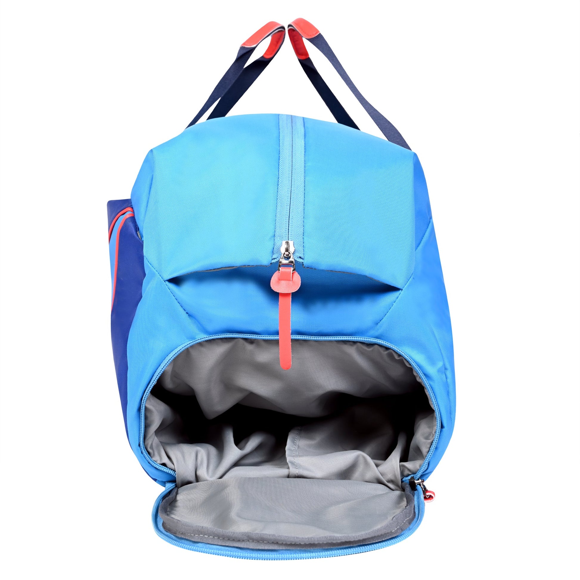 EUME Delhi Capitals duffle bag with shoe compartment, blue design.